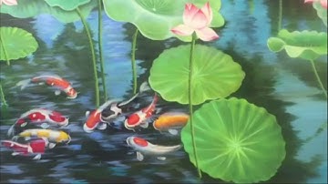 TRANH CỬU NGƯ QUẦN TỤ TRONG ĐẦM HOA SEN - TRANH PHONG THUỶ