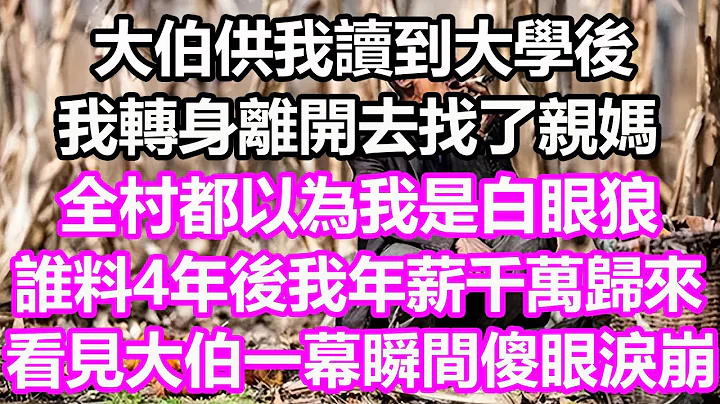 大伯供我讀到大學後，我轉身離開去找了親媽，全村都以為我是白眼狼，誰料4年後我年薪千萬歸來報答，看見大伯一幕瞬間傻眼淚崩#淺談人生#為人處世#生活經驗#情感故事#養老#退休#花開富貴#深夜淺讀#幸福人生 - 天天要聞