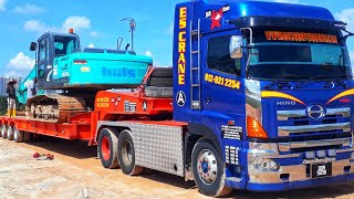 Long Reach Excavator Transport By HINO LOW LOADER 5 AXLE Kobelco SK210LC