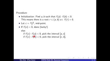 ch5 2: Numerical Solutions of nonlinear equations. Bisection method. Wen Shen