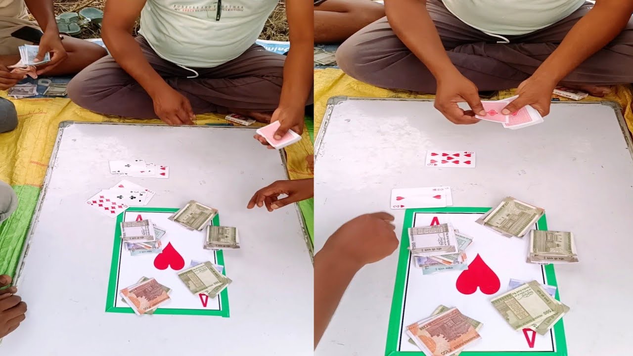 A game of chance played by placing pictures of playing cards on a board.