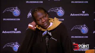 Magic's forward Bol Bol talks about the spectacular move he made in the 135-124 win over the Hawks