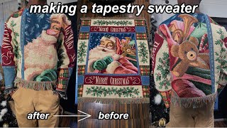 turning a tapestry blanket into a sweater ♡ thrift flip (sew with me)