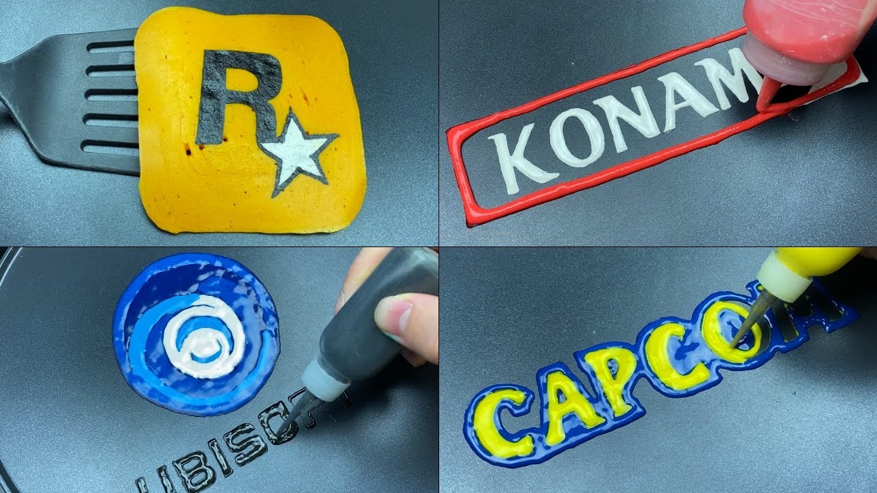 Video Game Companies Logos Pancake Art - Rockstar Games, Ubisoft, Konami, Capcom