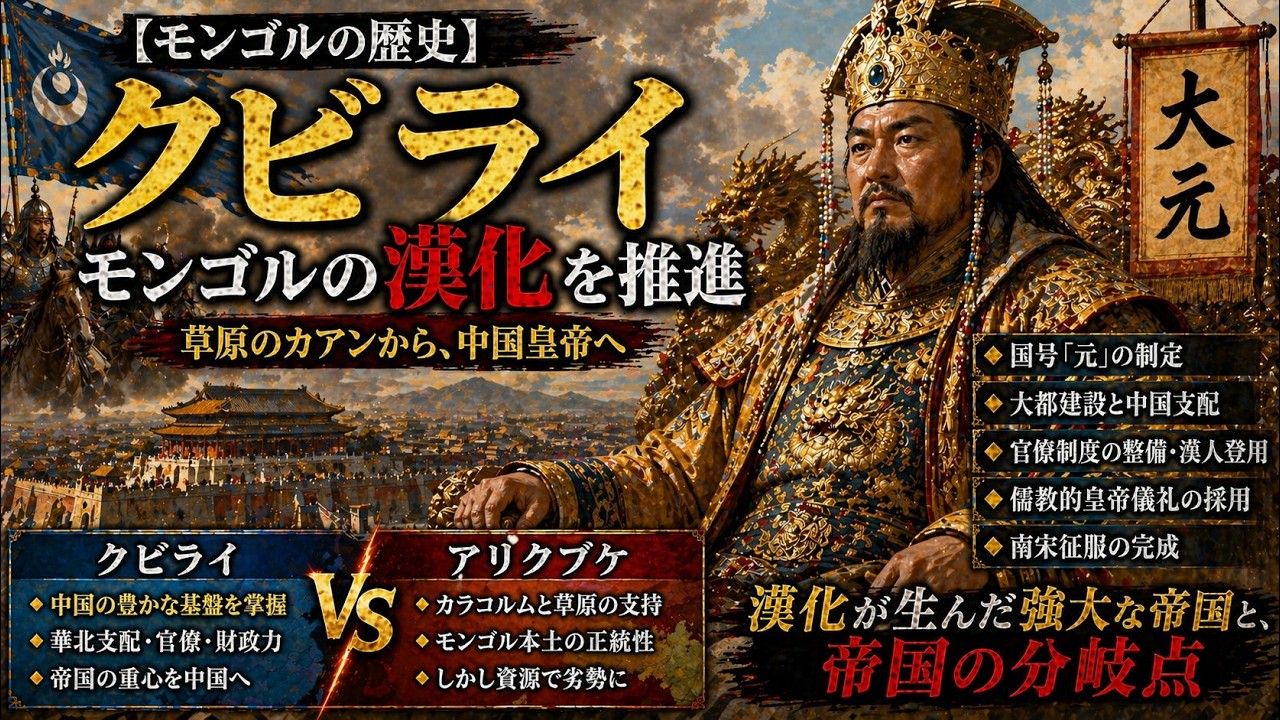 【モンゴルの歴史 51】クビライ ~モンゴルの漢化を推進 - YouTube