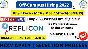 Replicon Off-Campus Hiring 2022  | BE/BTECH/MTECH/MCA/MSC | ONLY 2022 BATCH Eligible | 65% Criteria