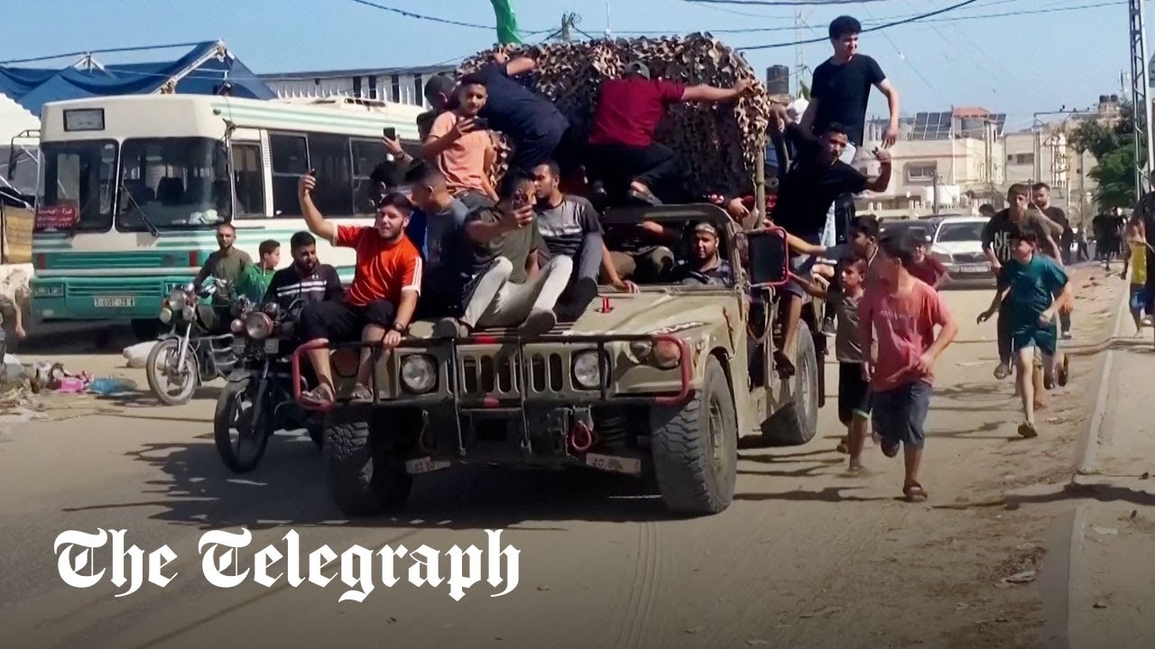 ⁣Israel fighter jets target Hamas vehicles in Gaza as Palestinians take Israeli hostages