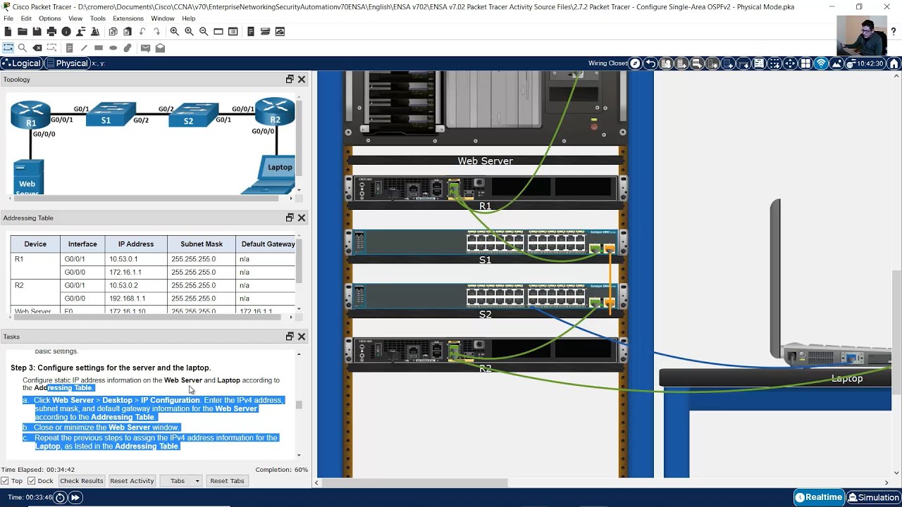 Packet Tracer Configure Single Area OSPFv Physical Mode YouTube