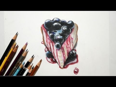 色鉛筆でブルーベリーレアチーズケーキを描いてみた Draw A Cake Youtube