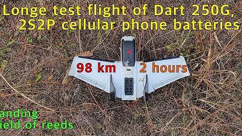 Long test flight of Dart 250G, 2S2P 8200mah, 98 km