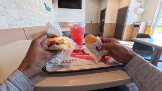 POV McDonald’s “HONEY BROWN BUTTER” BACON EGG AND CHEESE BISCUIT W/ A STRAWBERRY REFRESHER! 