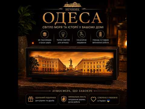 3D нічник "Одеса. Дюк де Рішельє" чорний корпус (LED, Акумулятор, USB Type-C), видео 1