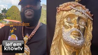 Rick Ross Flexing His Jesus Piece Speaking On The Diamond Keys He Will Be Giving Out At His Car Show