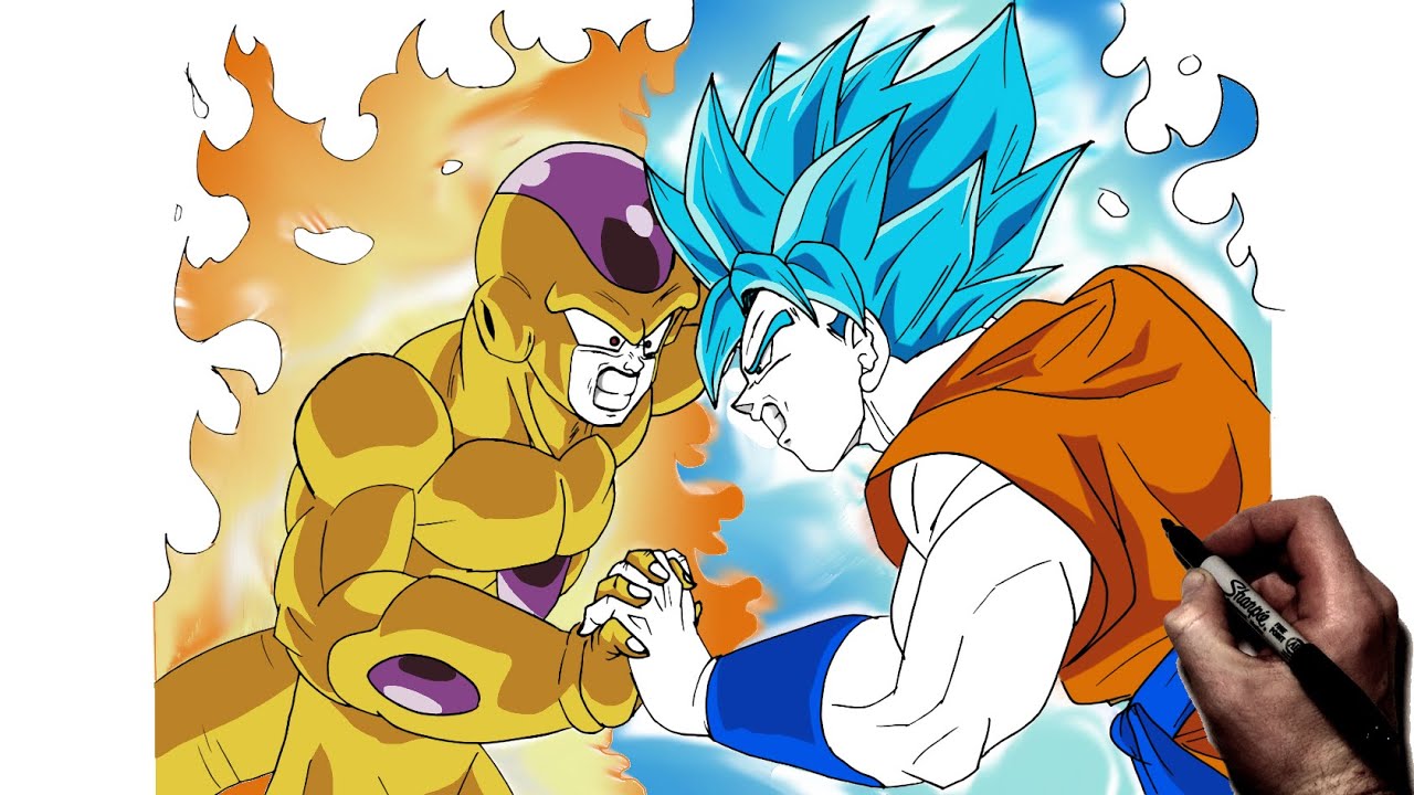 Drawing Goku SSj vs Frieza full Power  Dragonball Z  TolgArt  YouTube