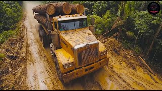 High-Speed Logging Truck Operator Skills | Giant Heavy Equipment Climbing in Action