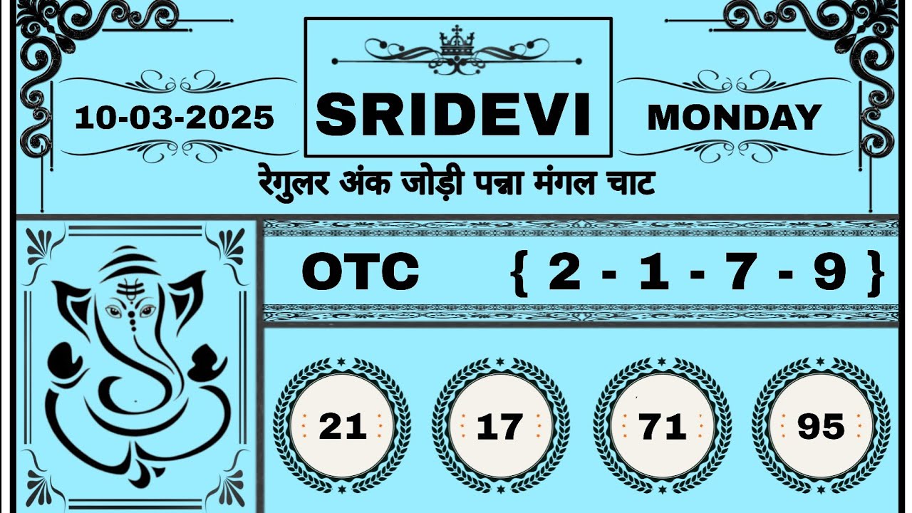 Sridevi matka today 10-03-2025 free open jodi game kamal tips official chart fix number beedsankalp