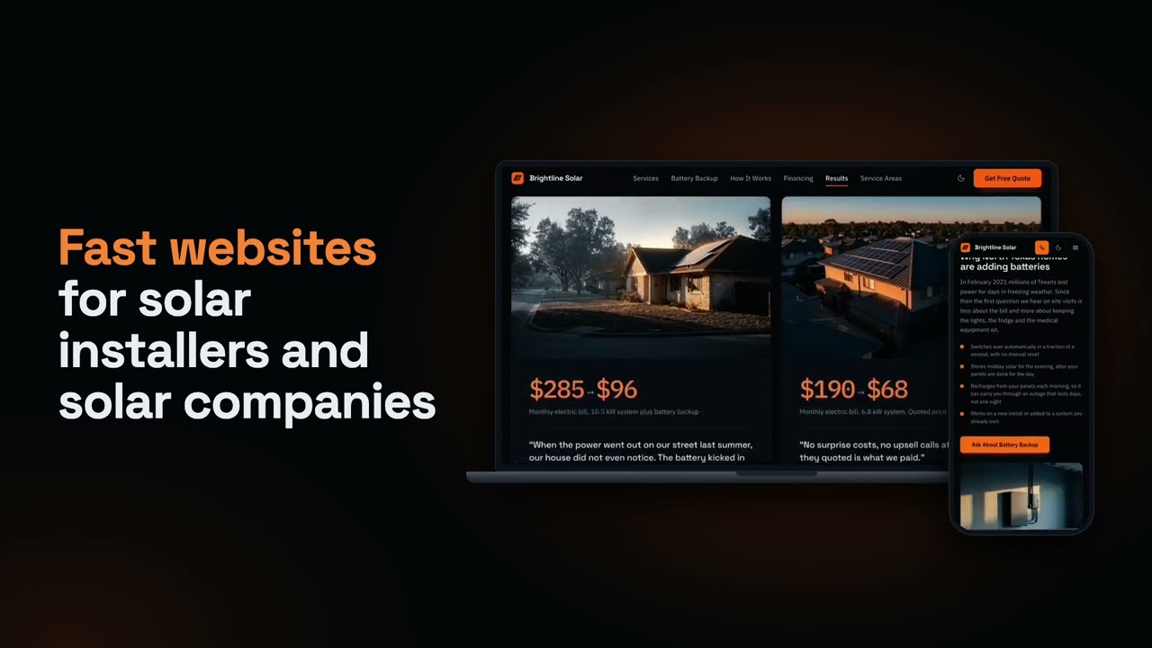 design a fast solar website for solar installers and solar companies
