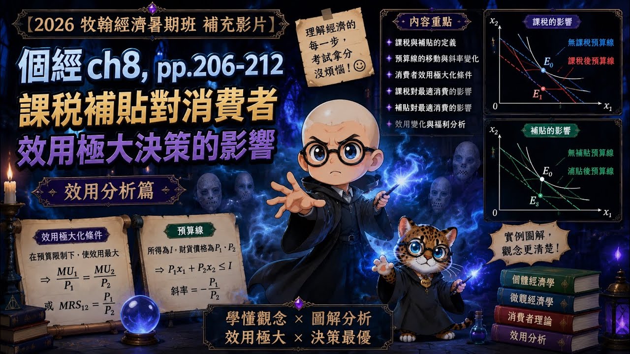 [2026牧翰經濟暑期班補充影片]個經ch8,pp.206-212：課稅補貼對消費者效用極大決策的影響 縮圖