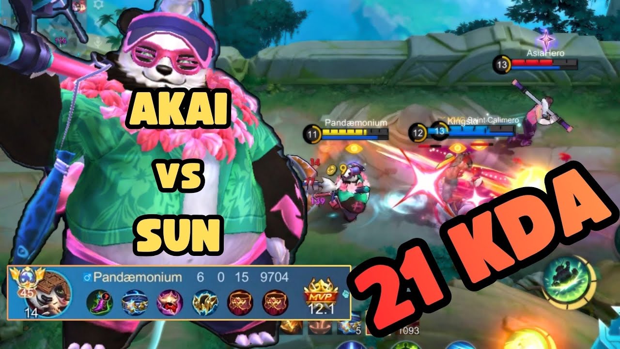 21 KDA Vs Sun in Mythical Immortal — Top Global Akai | Mobile Legends