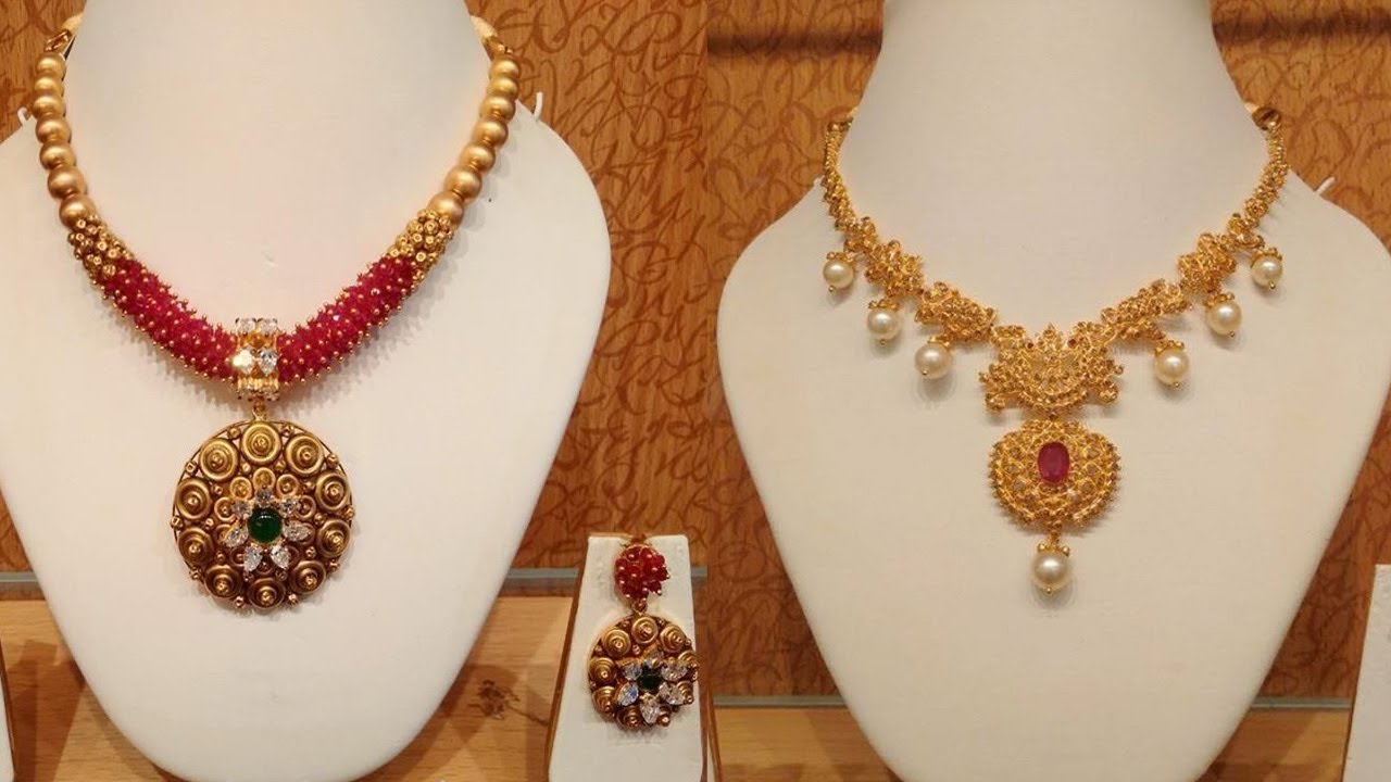 Diwali Collection | GRT Jewellery Latest Short Ruby Gold Necklace ...