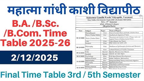 Mgkvp Time Table Released 2026 | Ba/Bsc/Bcom | 3rd/5th Semester 2026 Exam Schedule 2026