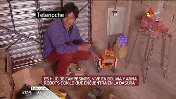 E.Quispe arma robots con basura, en "Telenoche" de Santillán y Biasatti con Wiemeyer
