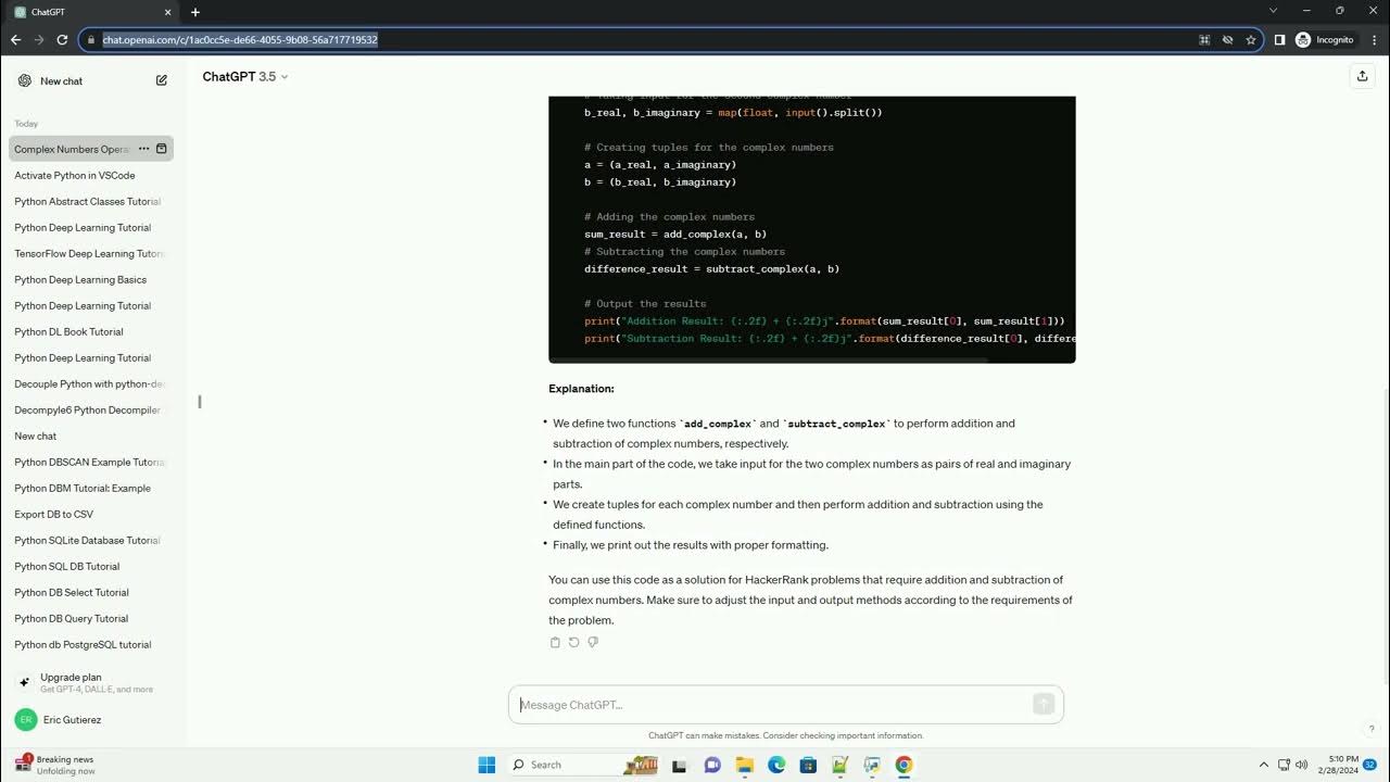 Addition and subtraction of complex numbers in python hackerrank