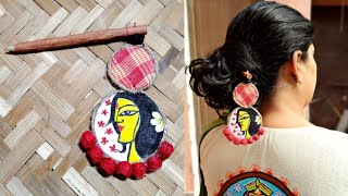 How to make Handcraft jute Handpainted Jewellery at Home | Fabric painting | DIY hair bun/juda stick