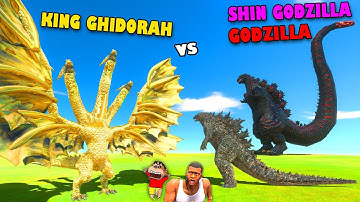 KING GHIDORAH and SHIN GODZILLA vs GODZILLA 2021 in Animal Revolt Battle Simulator wid CHOP SHINCHAN
