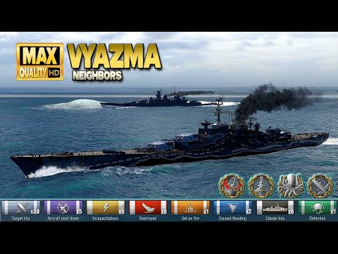 Cruiser Vyazma: Interesting game on map Neighbors - World of Warships