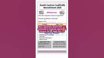 South Eastern Coalfield Apprentice Bharti 2025 🔥Technician & Graduate Apprentice Vacancy✅ Apply Now