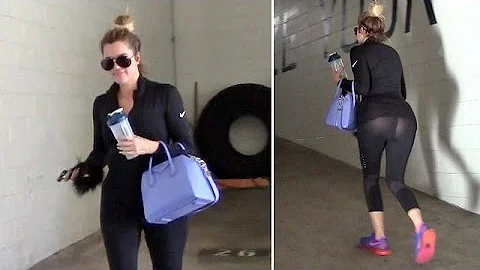 X17 EXCLUSIVE - Khloe Kardashian Flaunts Butt In See-Through Tights At The Gym