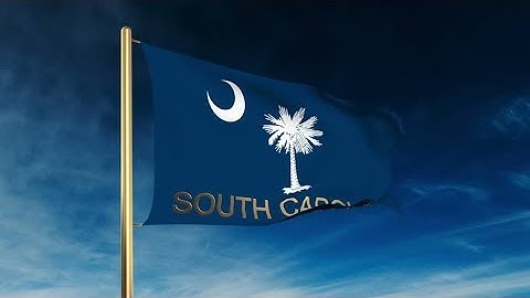 4K south carolina flag slider style with title. Waving in the wind with cloud background animation