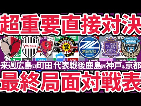 【J1終盤戦上位陣最終局面全対戦表】超重要な直接対決来週広島vs町田/来月鹿島vs神戸&京都+ルヴァンカップ含めてタイトル占う川崎vs柏戦