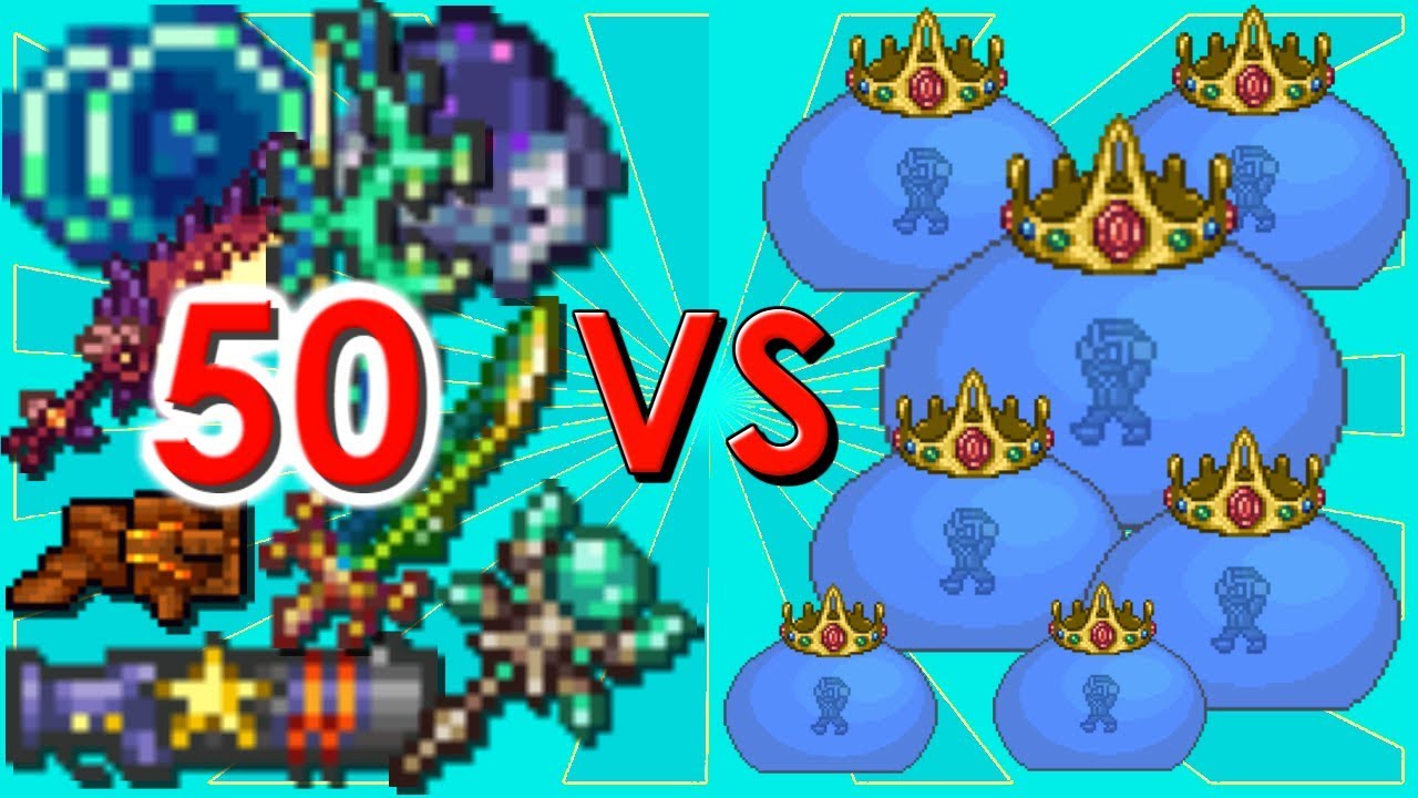Terraria 50 Strong Weapons Vs King Slime Biron