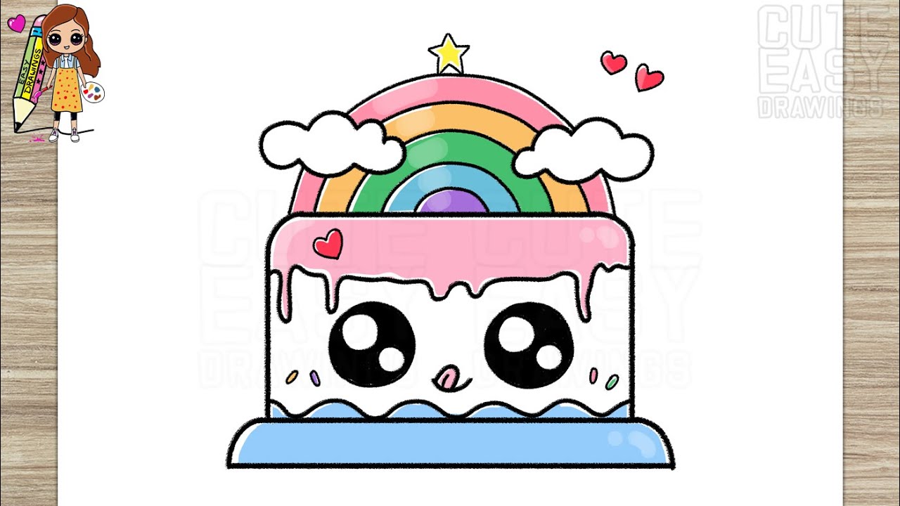 How to Draw a Simple Cute Rainbow Cake  - YouTube