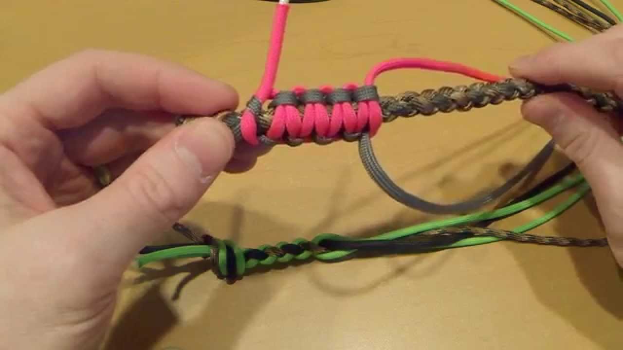 Tying a 4 strand 550 cord braid with Cobra stitch, Bow Sling 