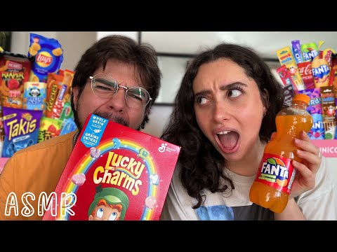 🌙 ASMR FRANÇAIS : DÉGUSTATION, ON TESTE DES PRODUITS AMÉRICAINS ET ASIATIQUES (ft.mon mec) 🇺🇸🦄
