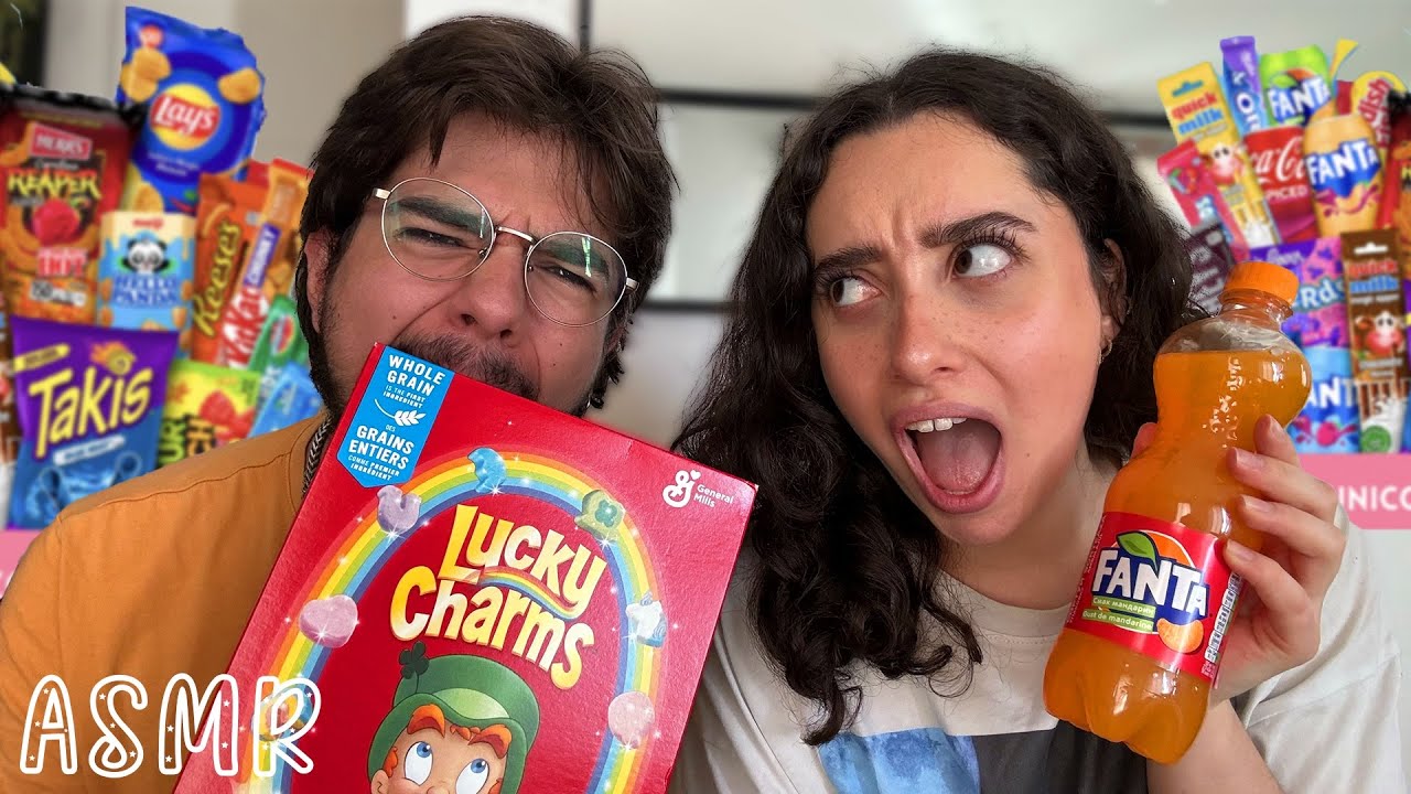🌙 ASMR FRANÇAIS : DÉGUSTATION, ON TESTE DES PRODUITS AMÉRICAINS ET ASIATIQUES (ft.mon mec) 🇺🇸🦄