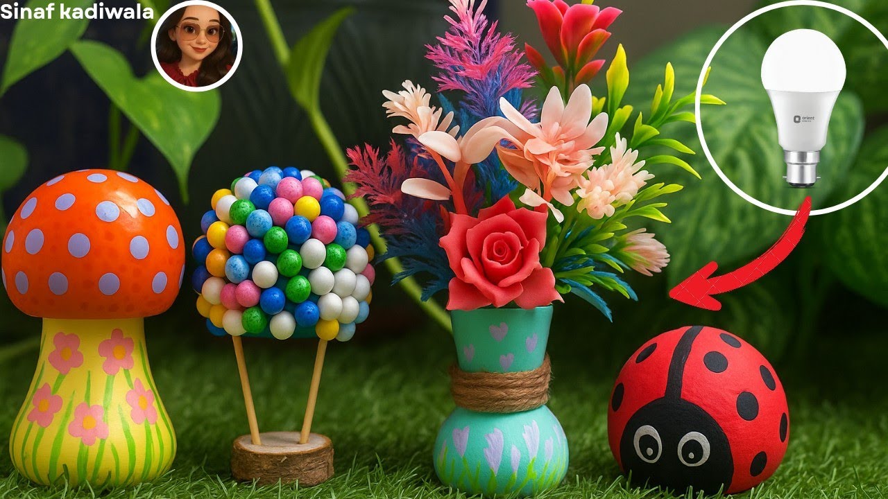 “ Four Creative DIY Ideas with Waste Bulbs | Easy & Aesthetic Home Decor 🌼💡”