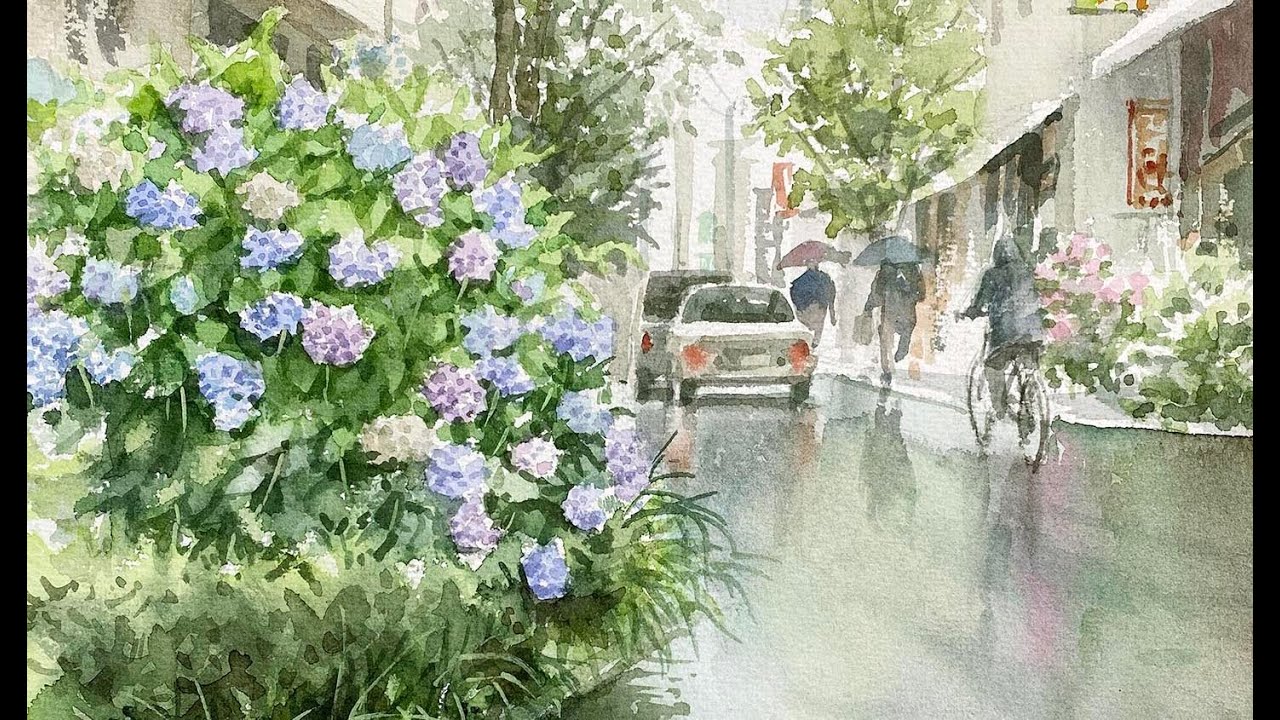 夏の夕 カヤの外は アジサイの花  夏らしい日本画版画47センチ×22センチ 夏の夕 カヤの外は アジサイの花 夏らしい日本画版画47
