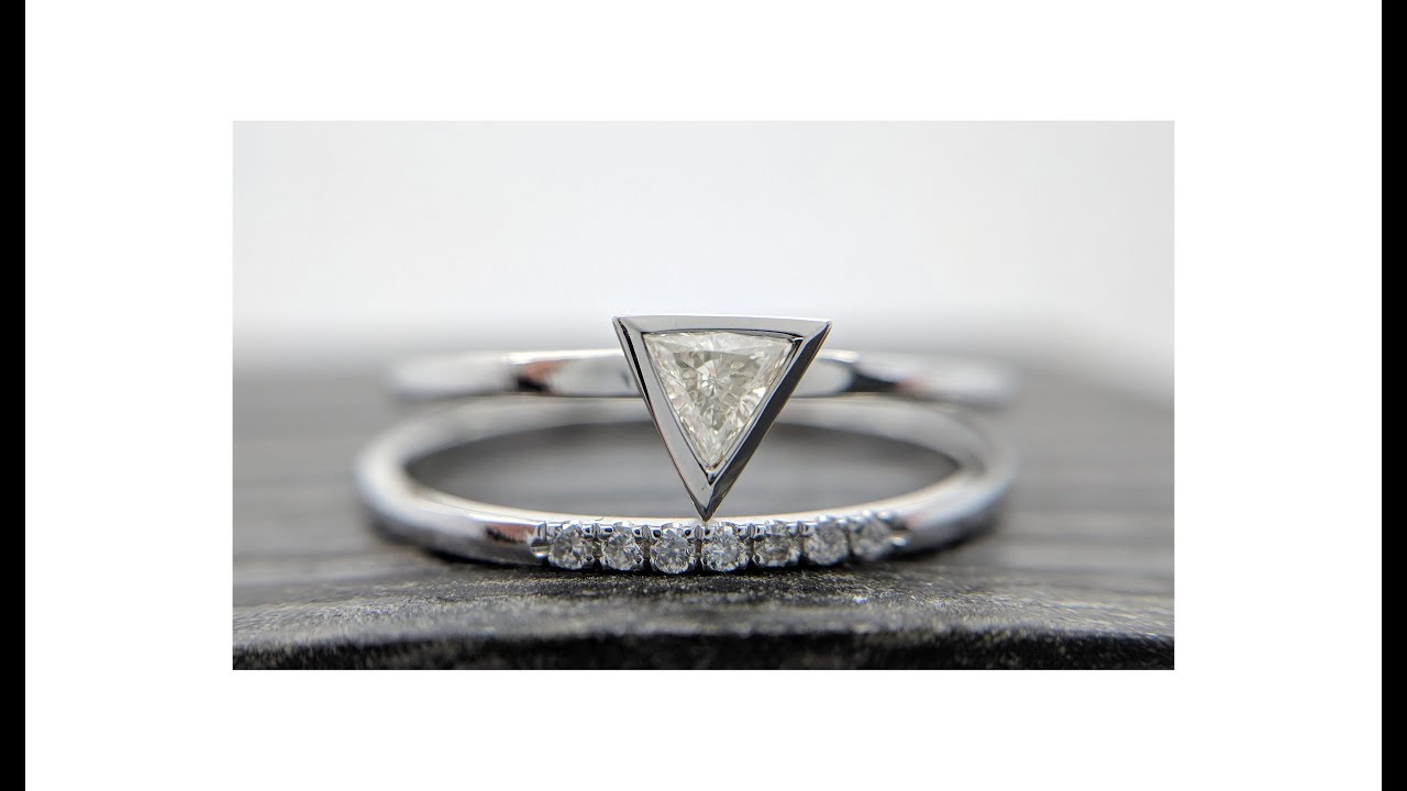 Trillion Diamond Engagement Set Triangle Rose Gold Ring