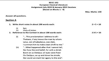 BEGC 102 IGNOU SOLVED ASSIGNMENT 2022 2023 | EUROPEAN CLASSICAL LITERATURE | JULY 2022 JANUARY 2023