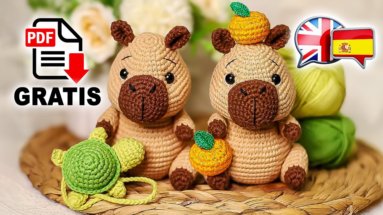 Capibara con Mandarina 🍊 y Tortuga 🐢 a Crochet | Patrón PDF Gratis (Español + English)