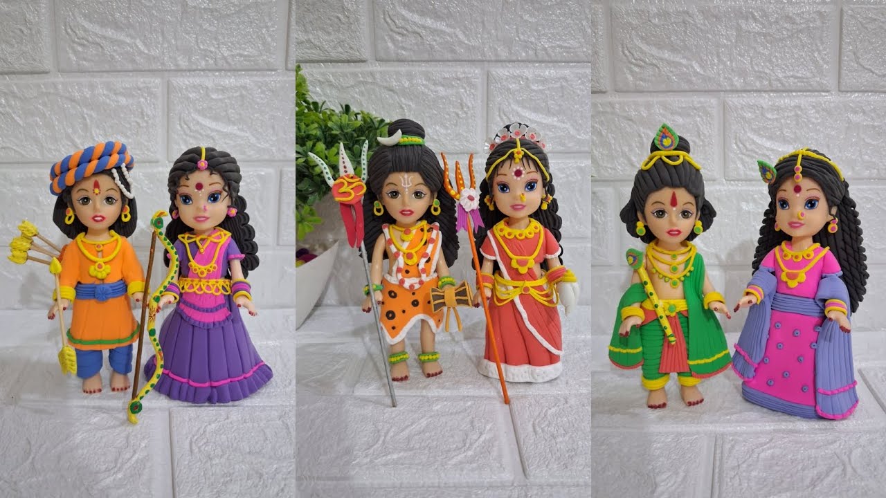 Diy Rama💓Sita , Shiv💞Parvati, Krishna❤️Radha making with clayart  #ytvideo#viralvideo#mkmorningart 