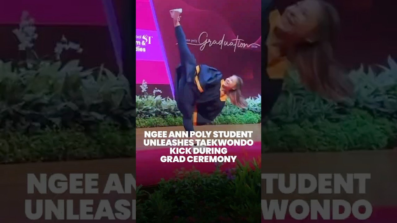 Ngee Ann Poly student unleashes taekwondo kick during grad ceremony