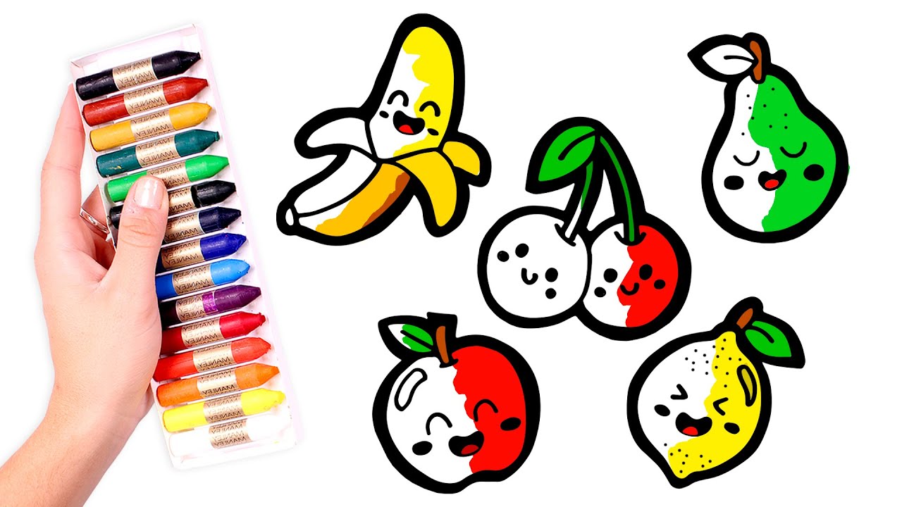 ⁣Dibuja y Colorea FRUTAS KAWAII 🍒🍌🍓 Dibujos para niños