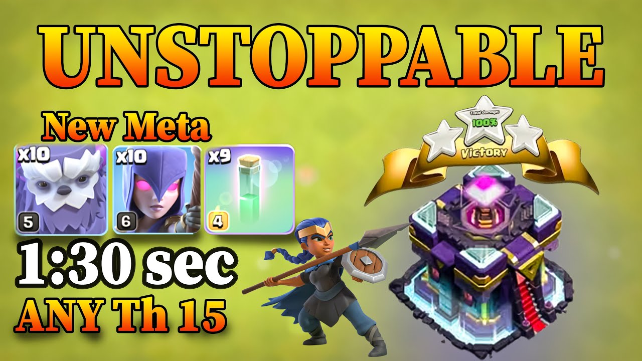 TH15 Yeti Witch Attack With 9 invisible Spell !! TH15 Attack Strategy (Clash of Clans)