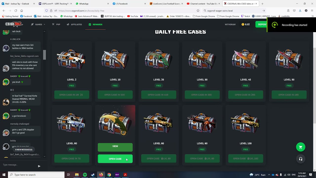 CSGORoll Level 70 daily free case opening - Day 2