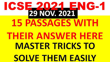 ICSE CLASS-10 ENGLISH-1 MCQs- 15 Passages & Answers Completely Free - Mater Tricks to Solve Easily